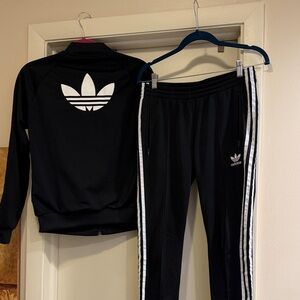 adidas Black Track Jacket and Pants with White Trefoil & Stripes